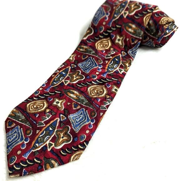 Vintage Men's Abstract Print 100% Silk Tie By Essentia - Picture 1 of 11